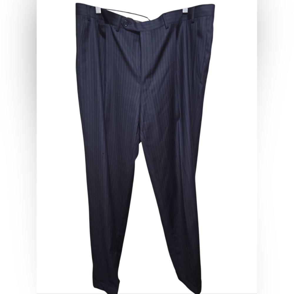 Canali Mens Blue 100% Wool Striped Pants Flat Front‎ Size 37 ( 2 Pin Holes)
